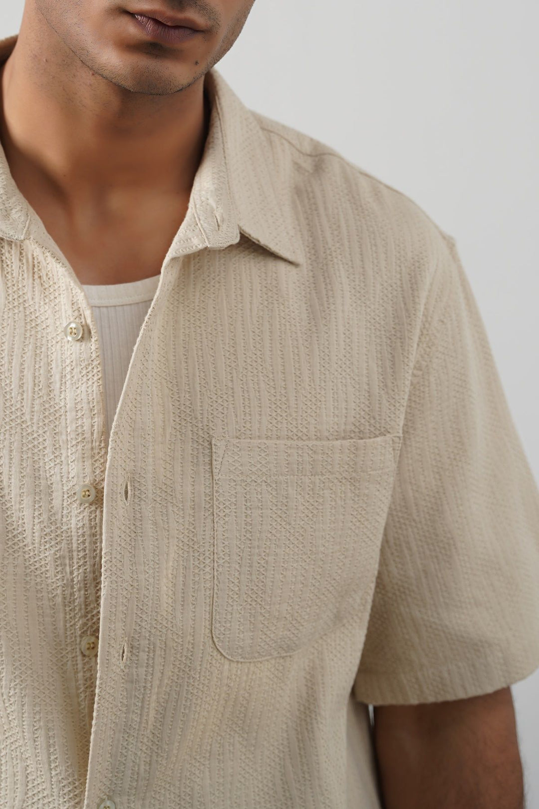 BEIGE JACQUARD COTTON SHIRT