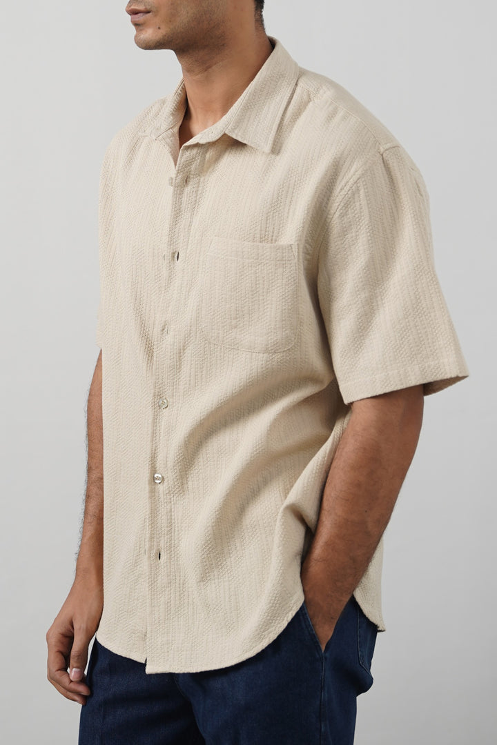 BEIGE JACQUARD COTTON SHIRT