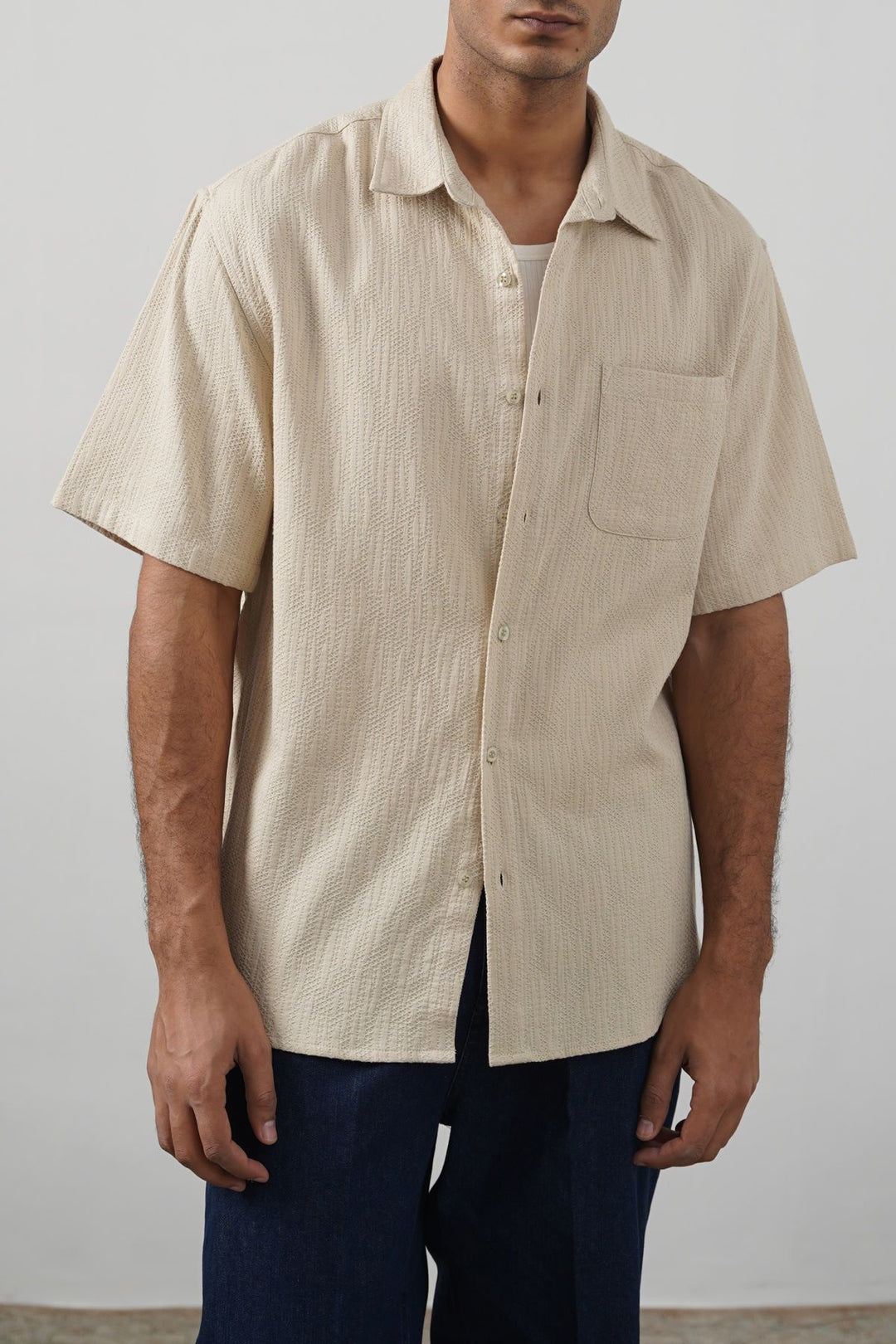 BEIGE JACQUARD COTTON SHIRT