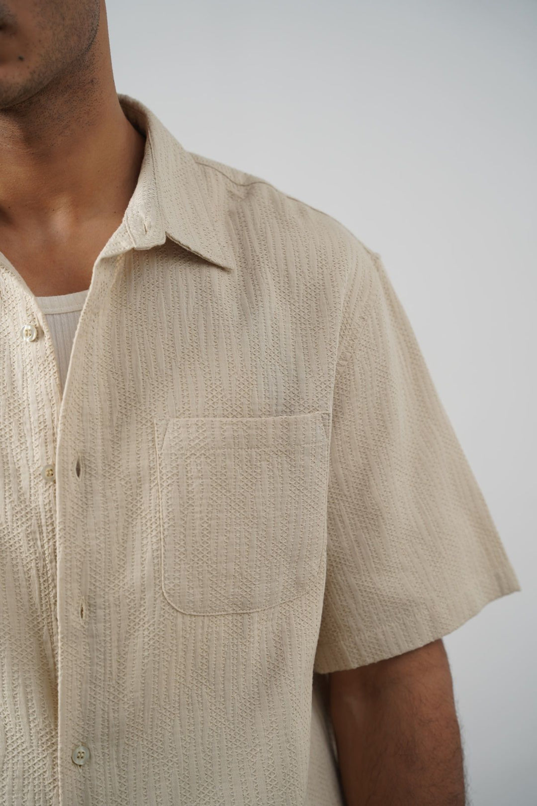 BEIGE JACQUARD COTTON SHIRT