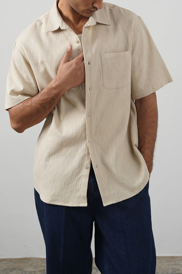 BEIGE JACQUARD COTTON SHIRT