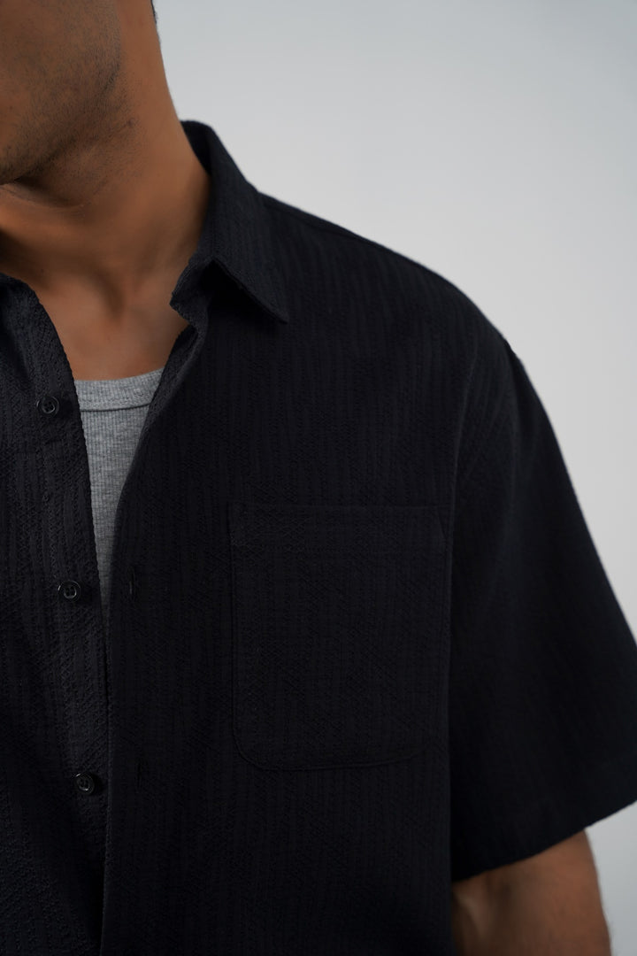 BLACK JACQUARD COTTON SHIRT