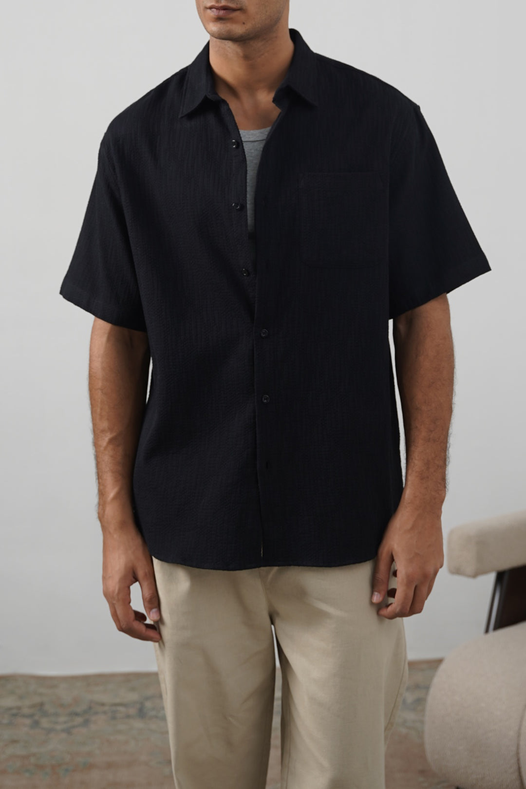 BLACK JACQUARD COTTON SHIRT