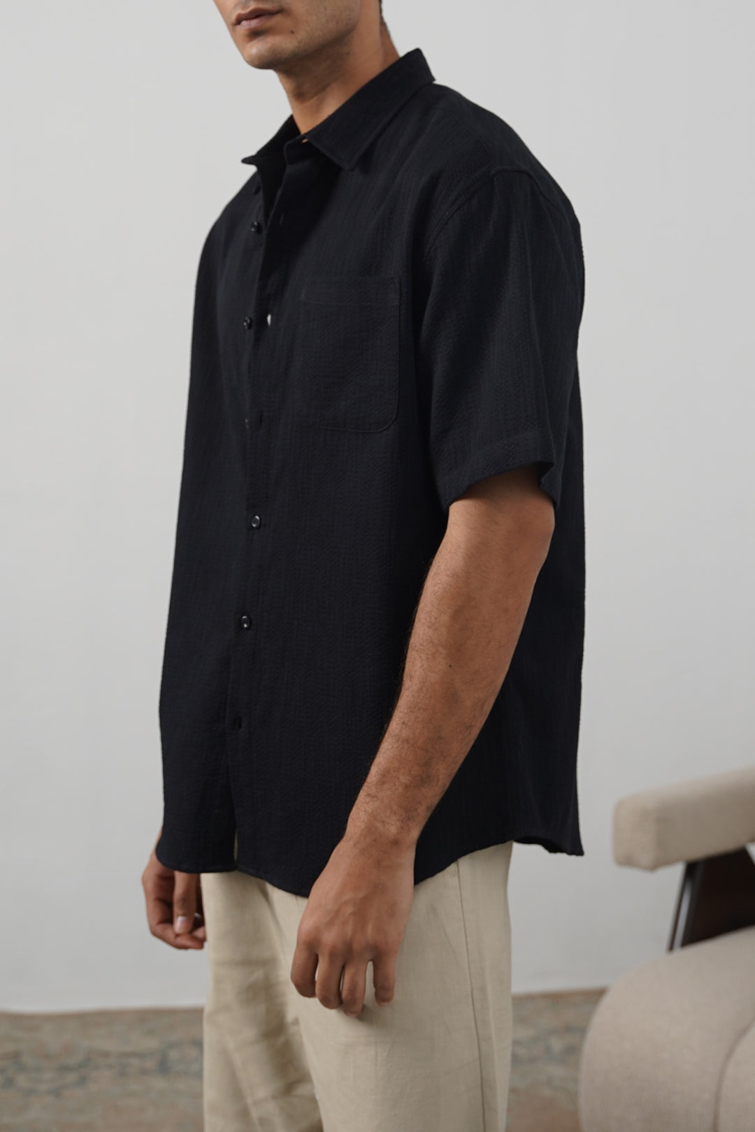 BLACK JACQUARD COTTON SHIRT