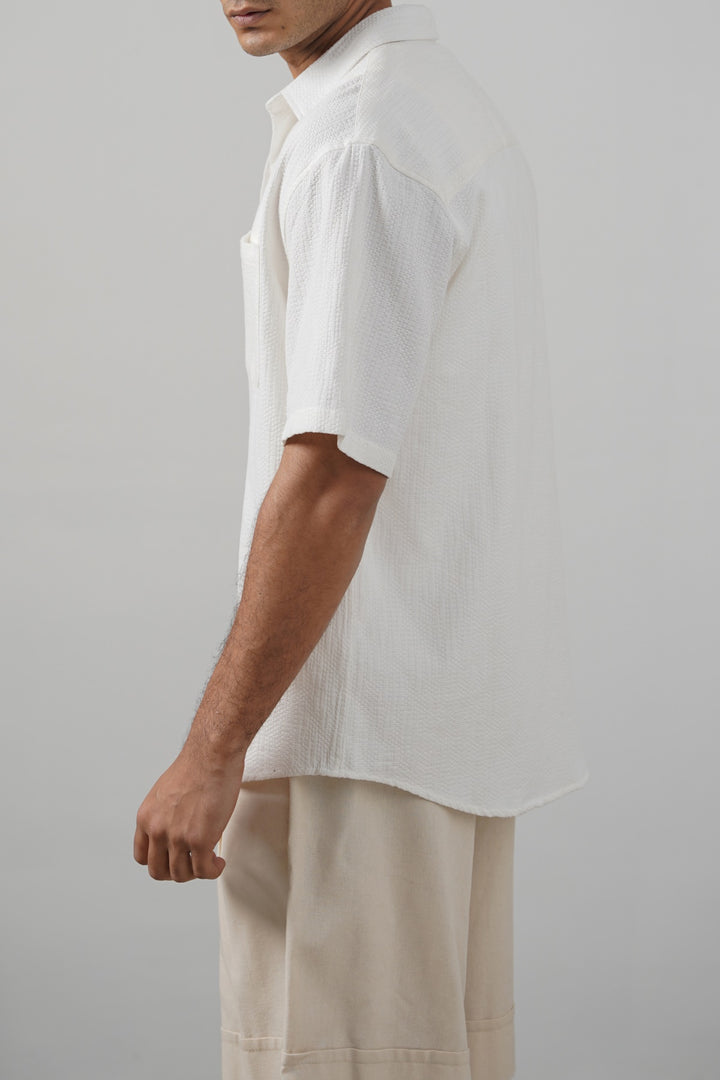 WHITE JACQUARD COTTON SHIRT