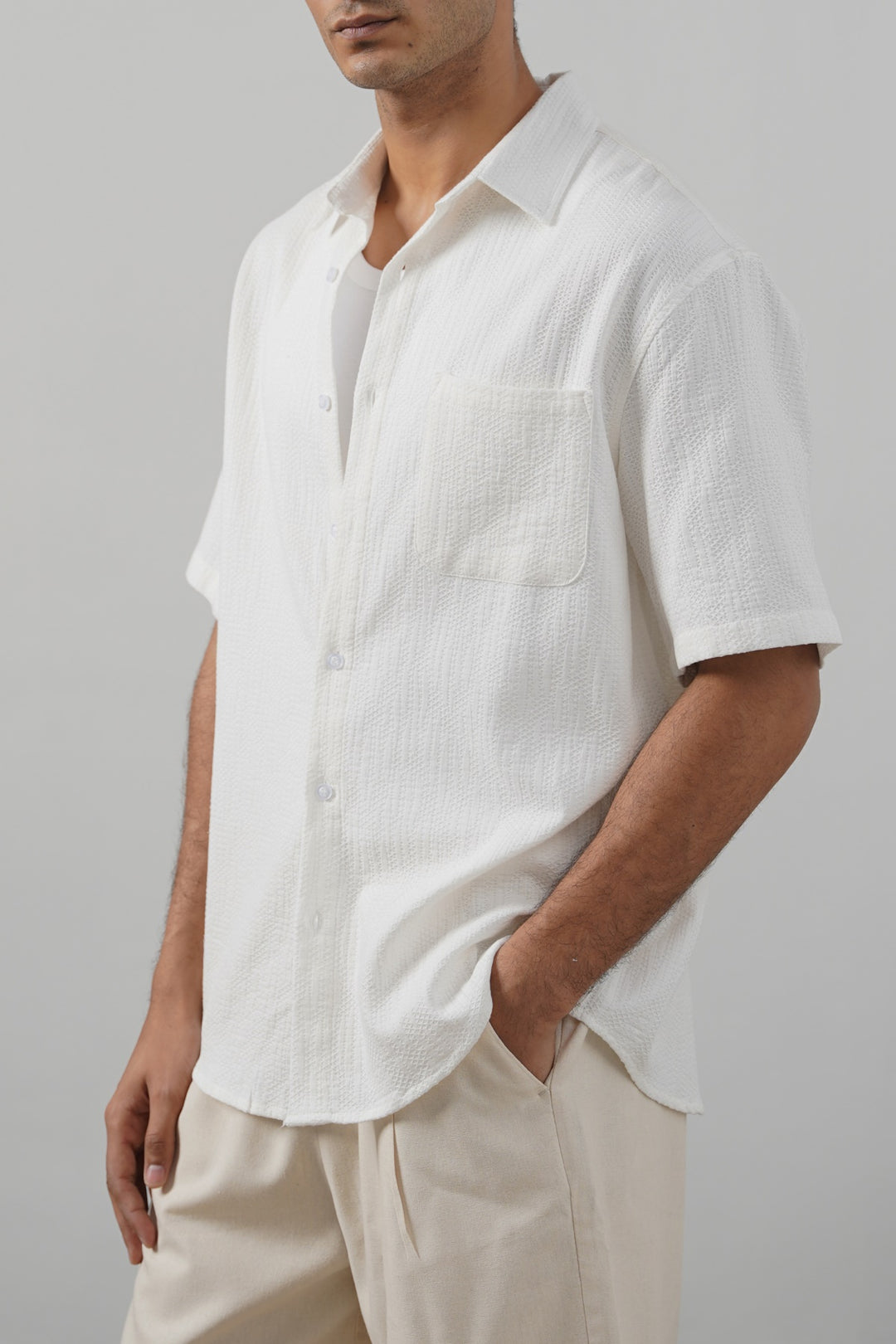 WHITE JACQUARD COTTON SHIRT