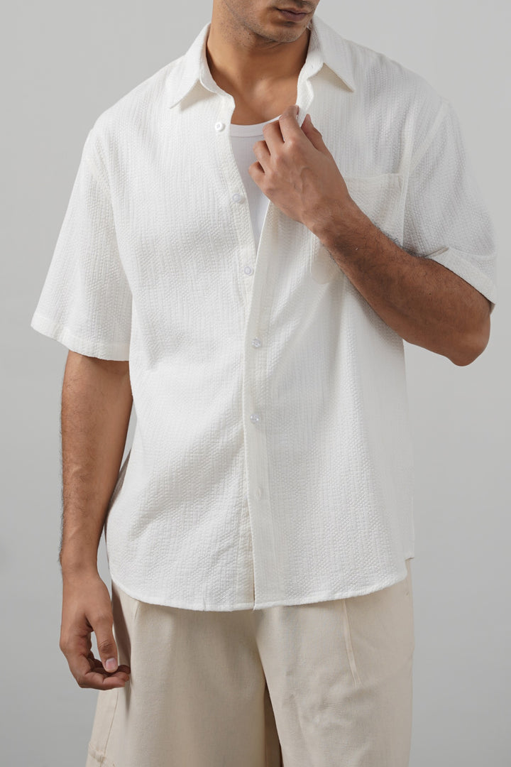 WHITE JACQUARD COTTON SHIRT