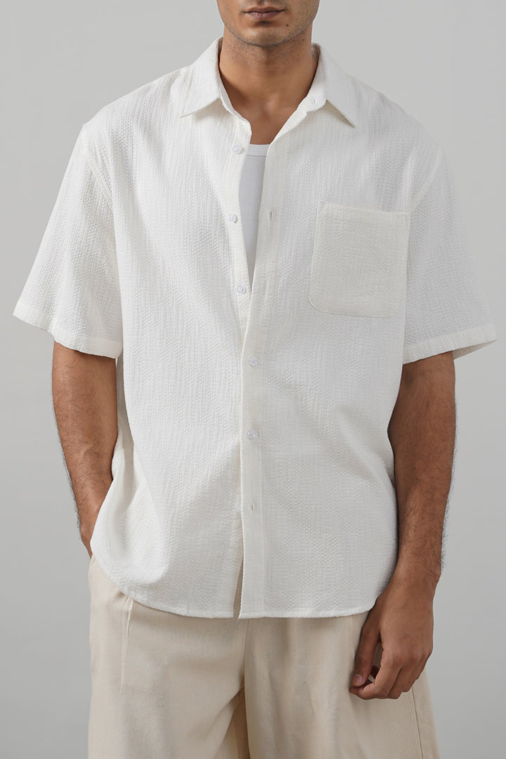 WHITE JACQUARD COTTON SHIRT