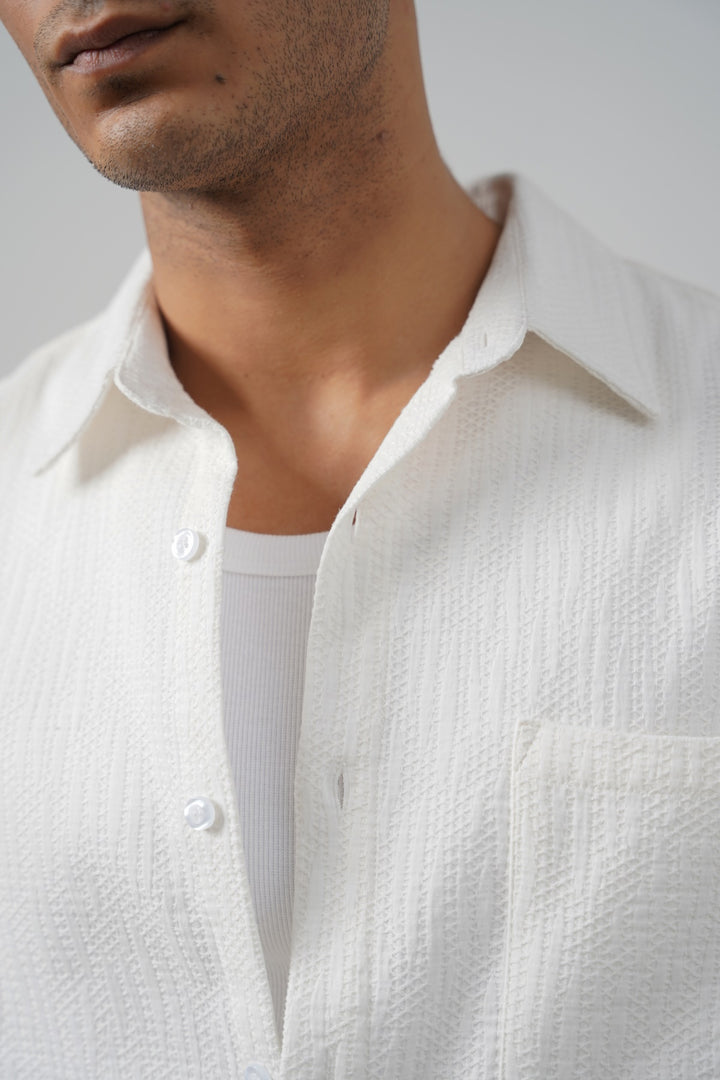 WHITE JACQUARD COTTON SHIRT