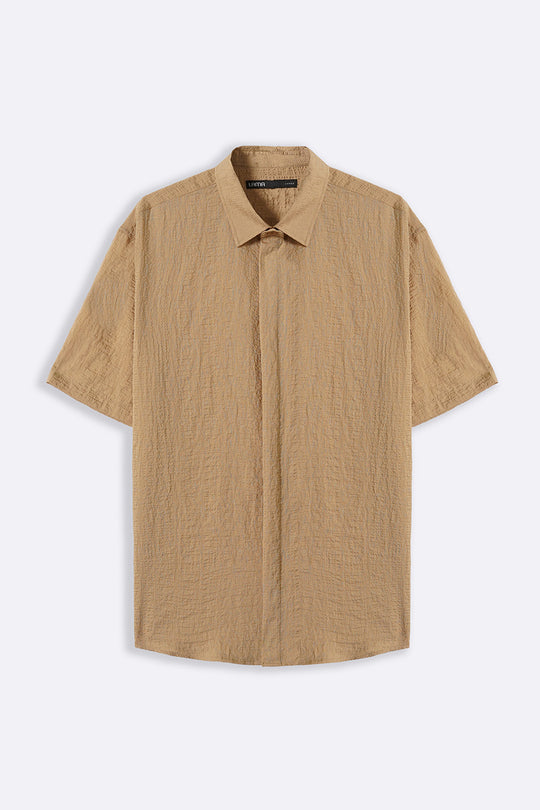 BEIGE SEERSUCKER HALFSLEEVES SHIRT