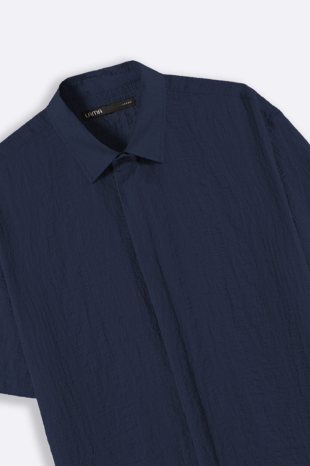 NAVY SEERSUCKER HALFSLEEVES SHIRT