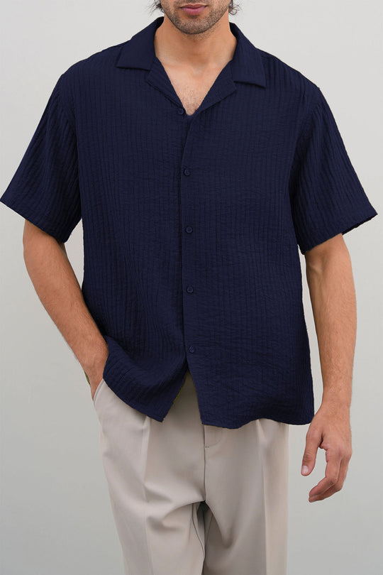 NAVY CACTUS SILK SHIRT