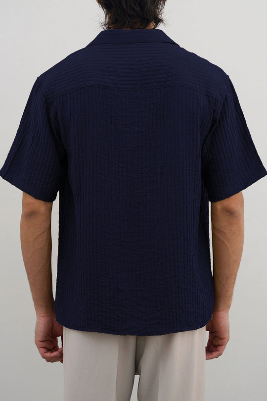 NAVY CACTUS SILK SHIRT