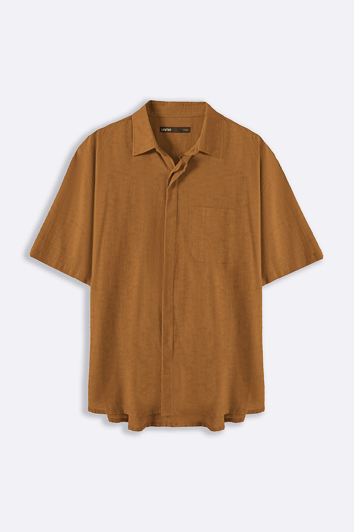 BROWN SLUB TEXTURED SHIRT