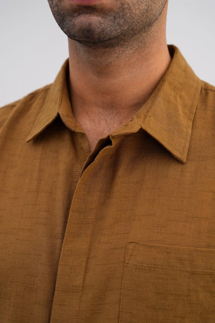 BROWN SLUB TEXTURED SHIRT