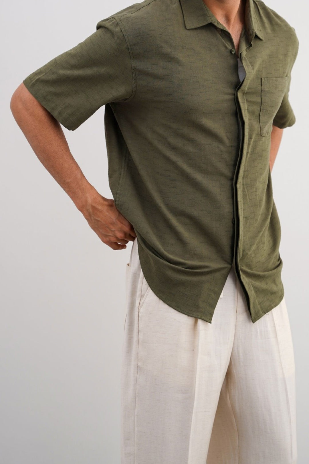 GREEN SLUB TEXTURED SHIRT