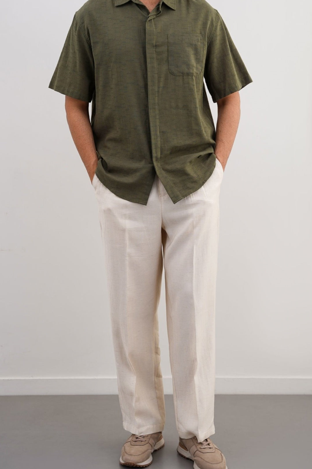 GREEN SLUB TEXTURED SHIRT