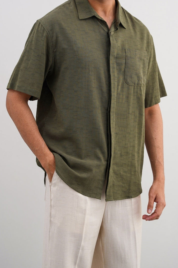 GREEN SLUB TEXTURED SHIRT