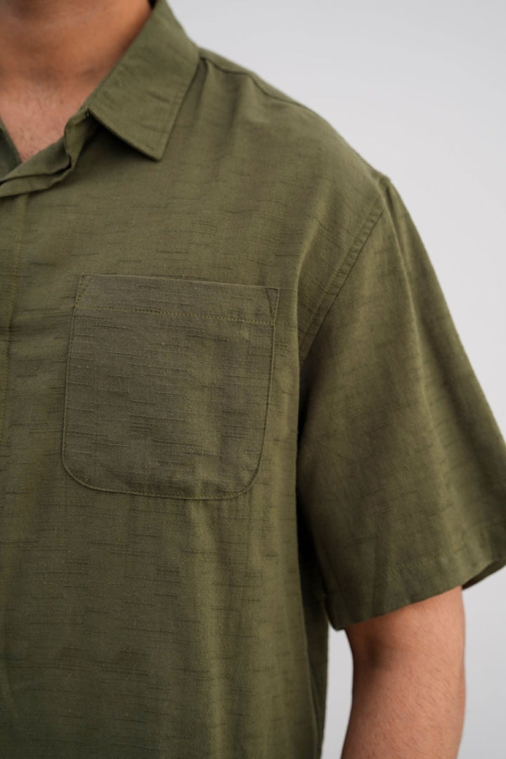 GREEN SLUB TEXTURED SHIRT