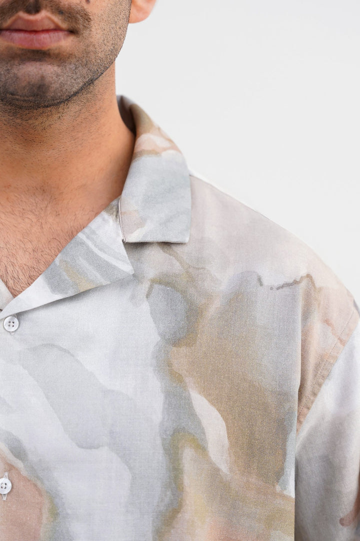 GREY WATER COLOR PRINT SAFARI SHIRT