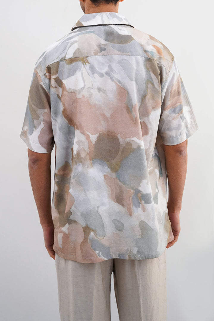 GREY WATER COLOR PRINT SAFARI SHIRT