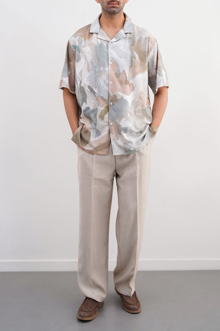 GREY WATER COLOR PRINT SAFARI SHIRT