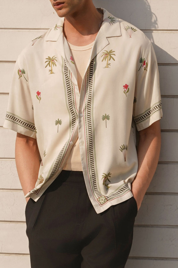 CREAM TROPICAL PRINTED SHIRT