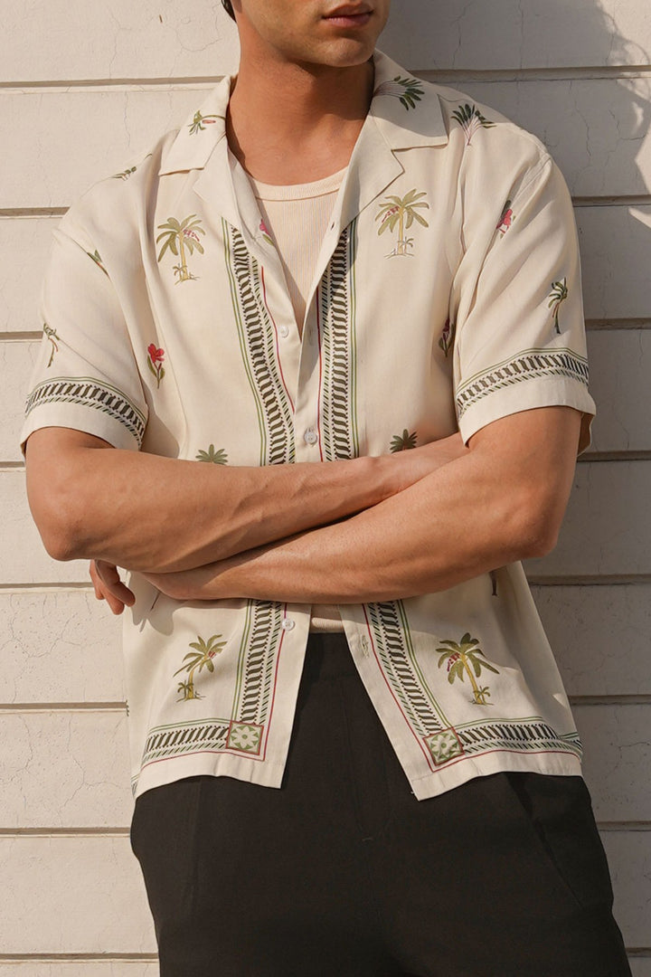 CREAM TROPICAL PRINTED SHIRT