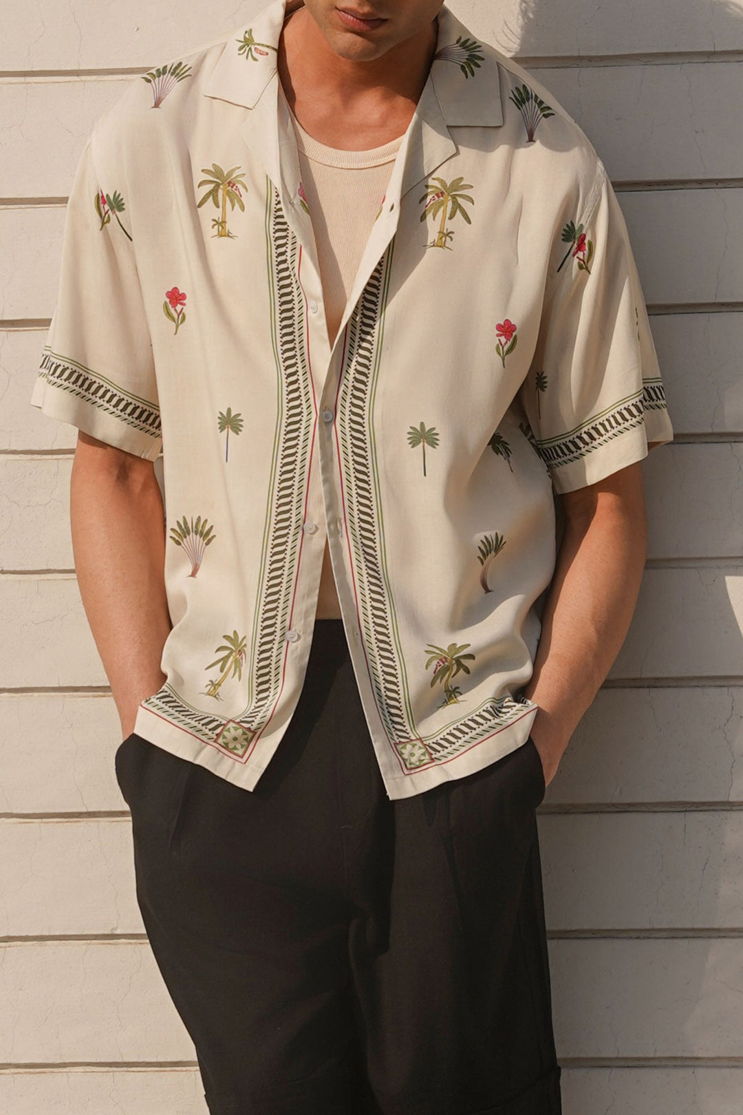 CREAM TROPICAL PRINTED SHIRT