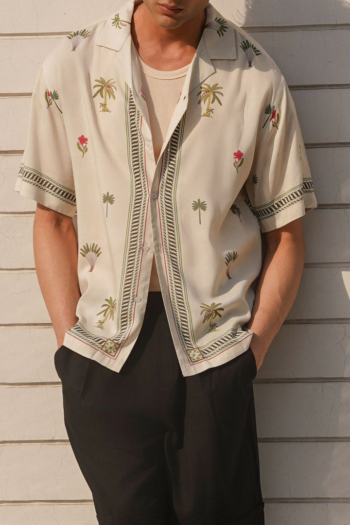 CREAM TROPICAL PRINTED SHIRT