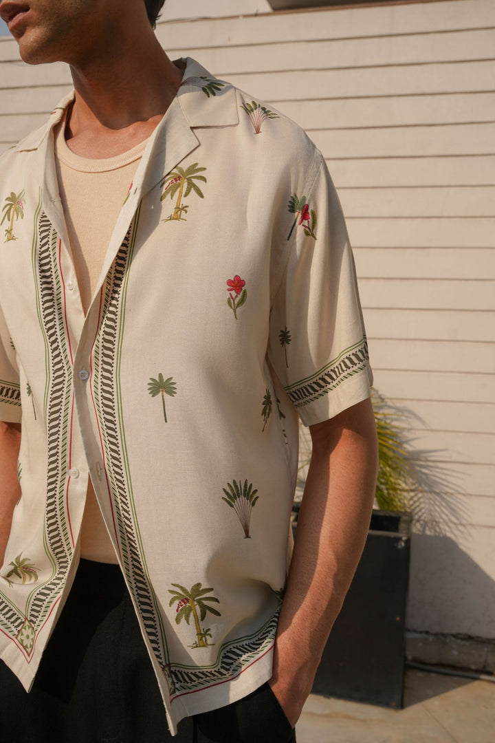CREAM TROPICAL PRINTED SHIRT