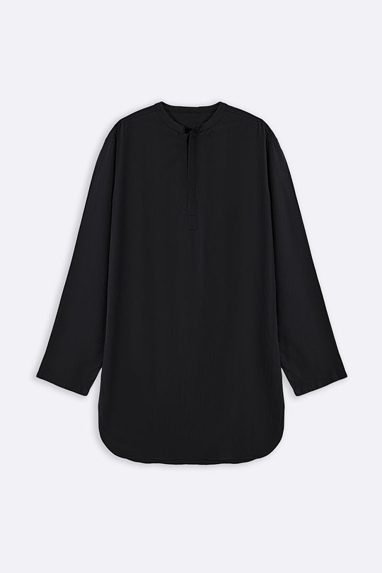 BLACK LINEN BLEND LONG SHIRT