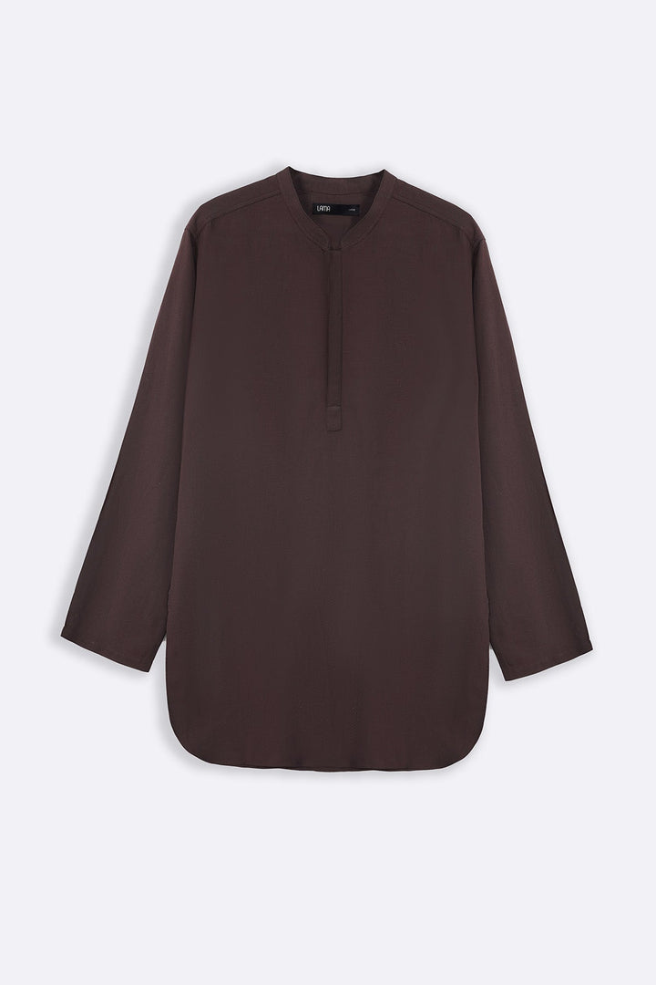 COFFEE LINEN BLEND LONG SHIRT