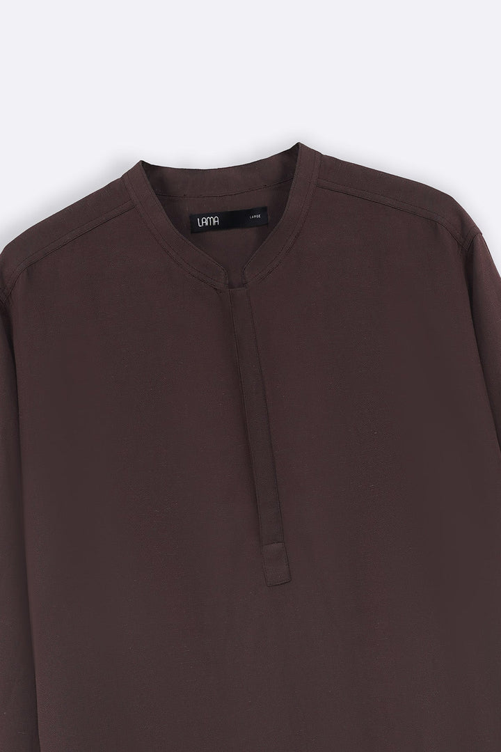 COFFEE LINEN BLEND LONG SHIRT