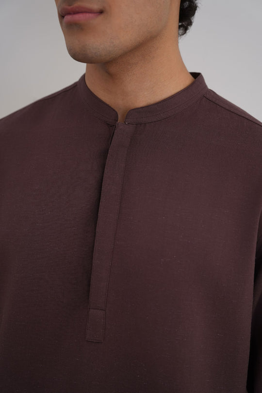 COFFEE LINEN BLEND LONG SHIRT