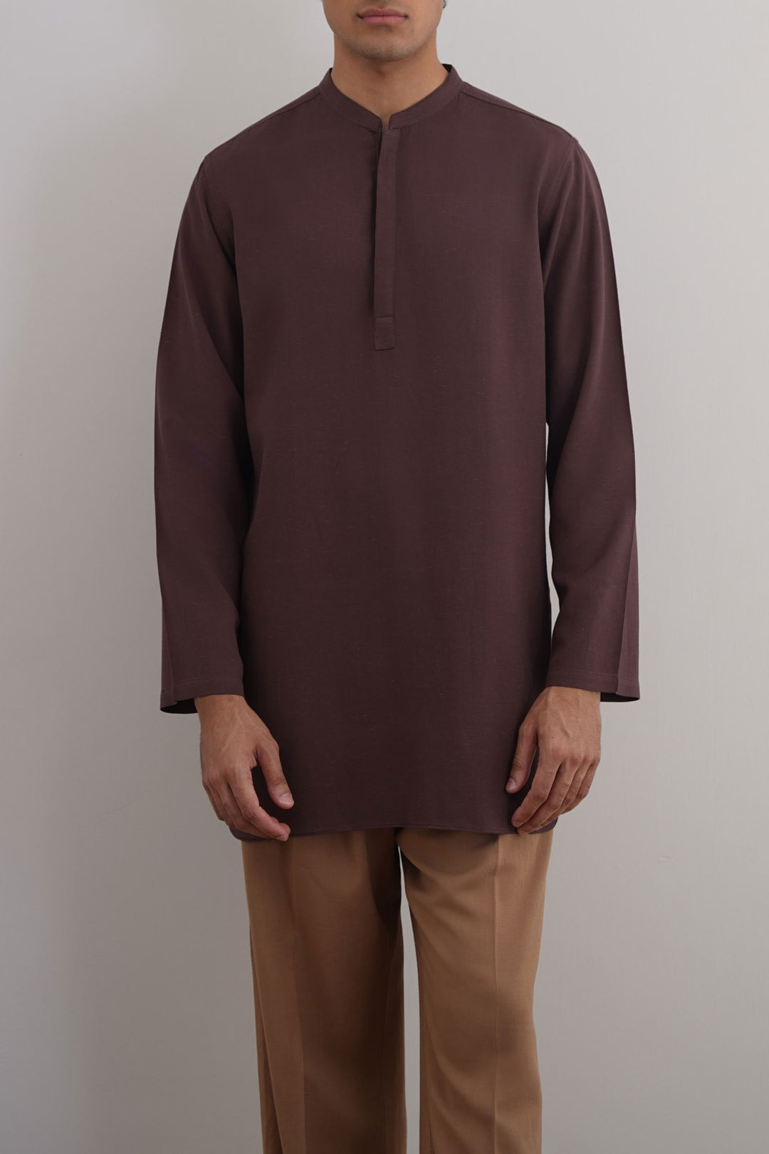 COFFEE LINEN BLEND LONG SHIRT