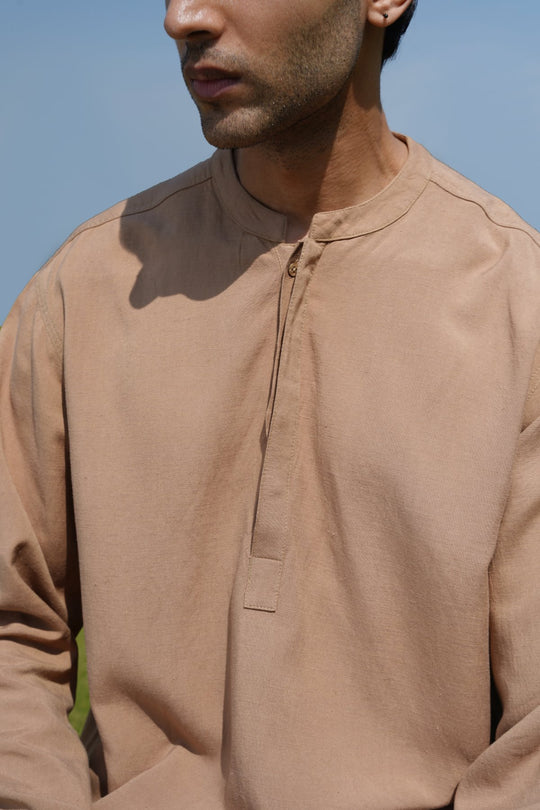 KHAKI LINEN BLEND LONG SHIRT