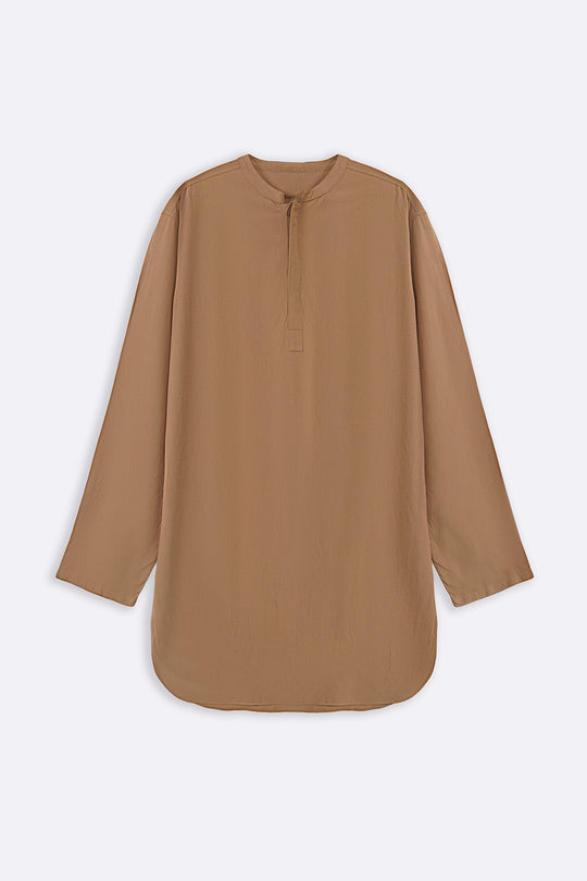 KHAKI LINEN BLEND LONG SHIRT