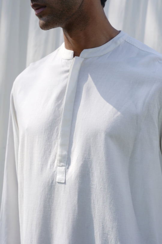 WHITE LINEN BLEND LONG SHIRT