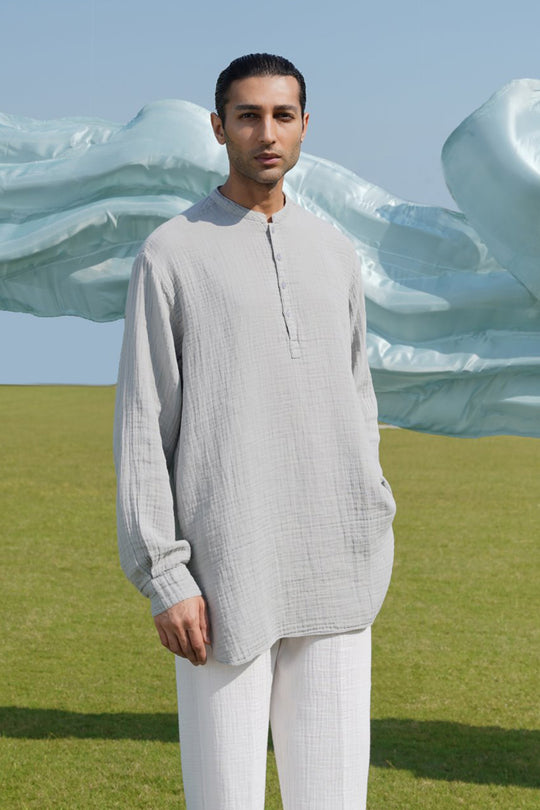 GREY MUSLIN LONG SHIRT