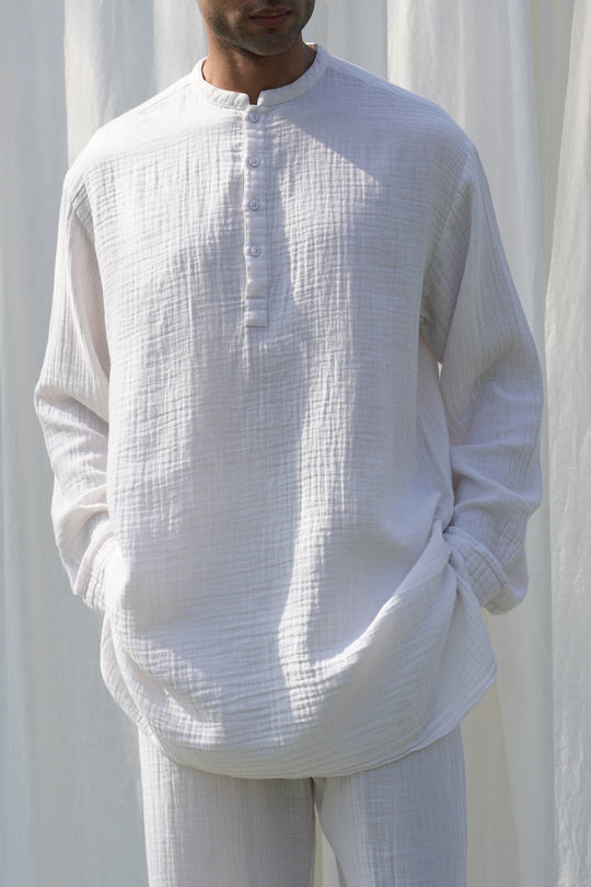 WHITE MUSLIN LONG SHIRT