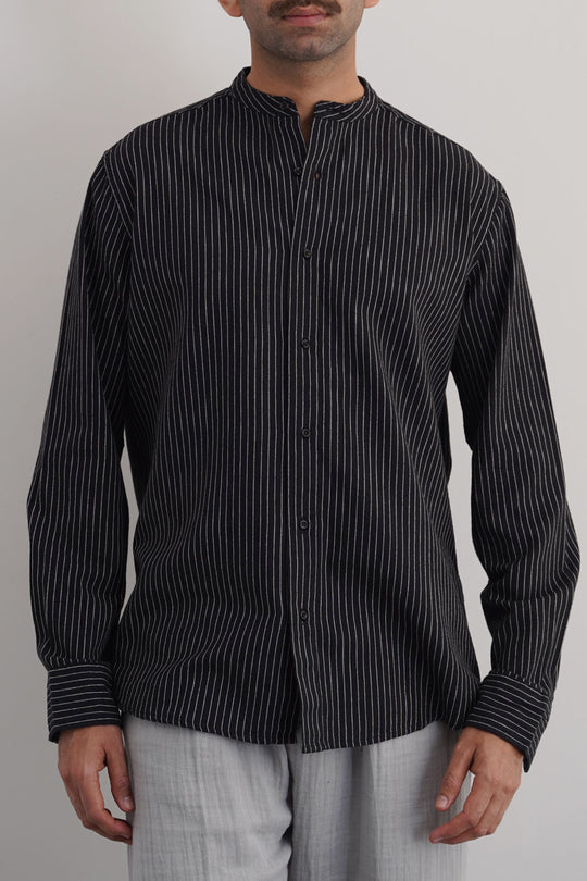BLACK MANDARIN COLLAR SHIRT