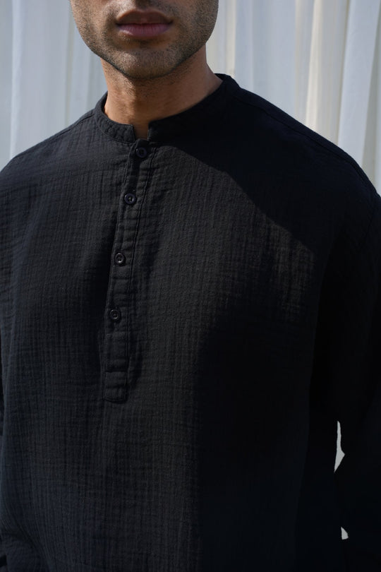 BLACK MUSLIN LONG SHIRT