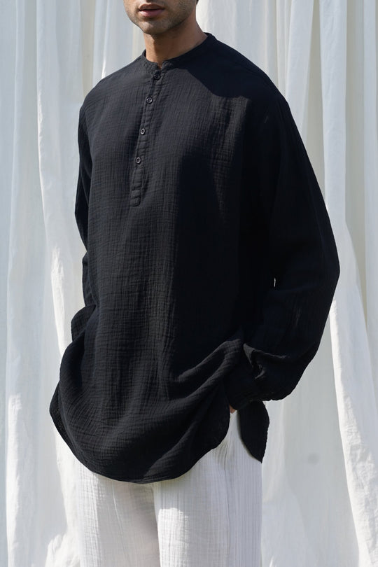 BLACK MUSLIN LONG SHIRT