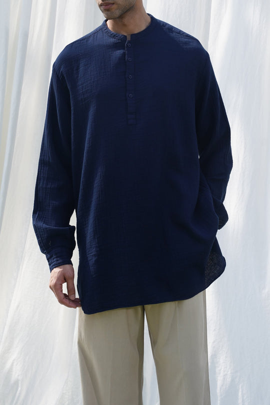 NAVY MUSLIN LONG SHIRT