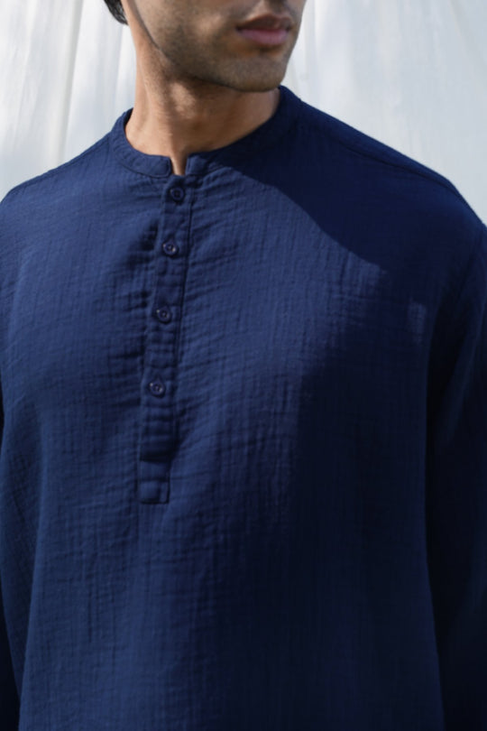 NAVY MUSLIN LONG SHIRT