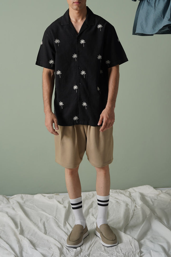 BLACK TROPICAL PALM SHIRT