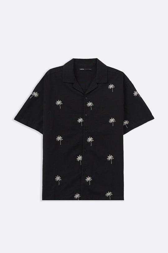 BLACK TROPICAL PALM SHIRT