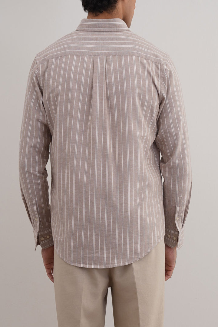 BEIGE LINEN-BLEND STRIPED SHIRT