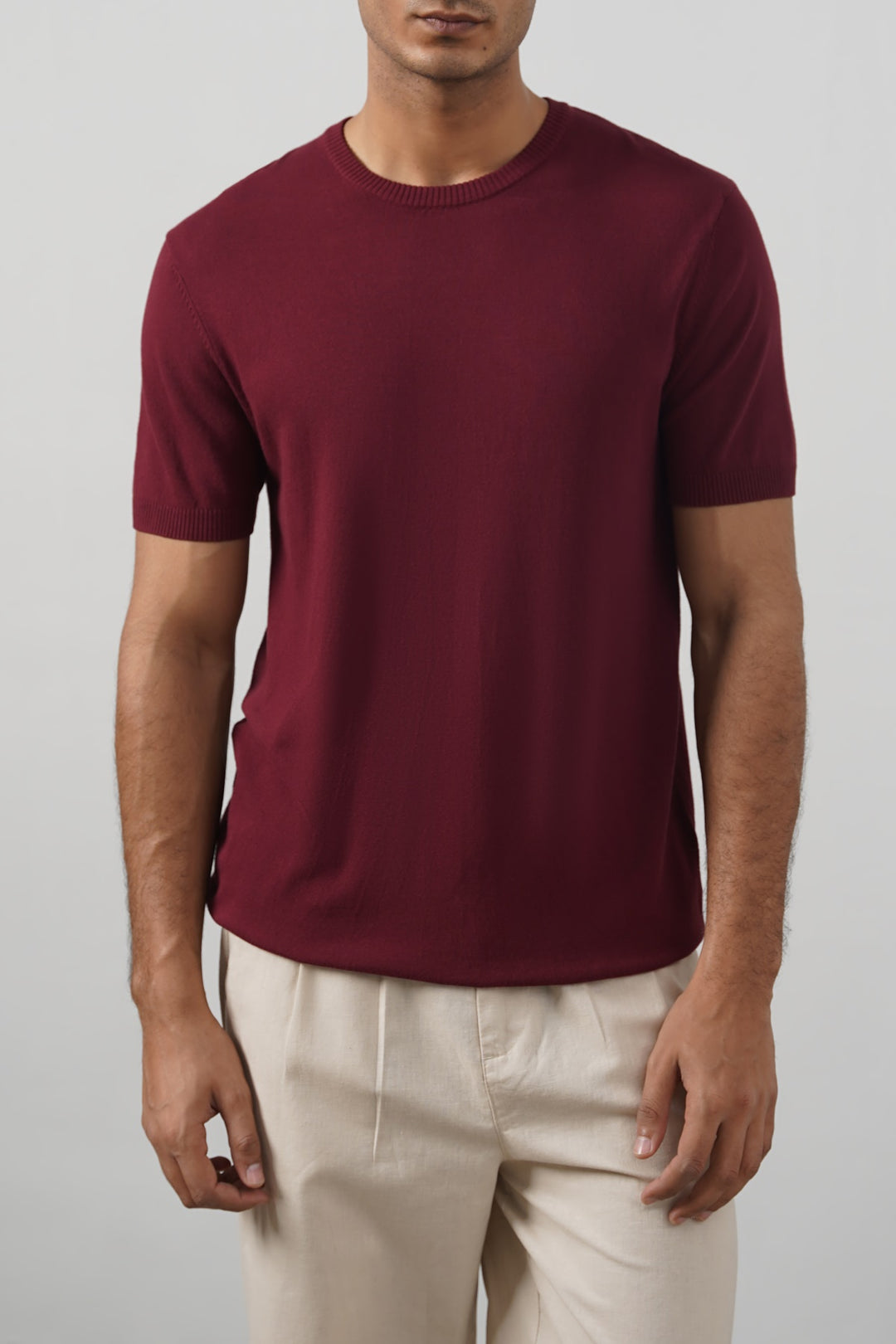 MAROON VISCOSE KNIT TEE